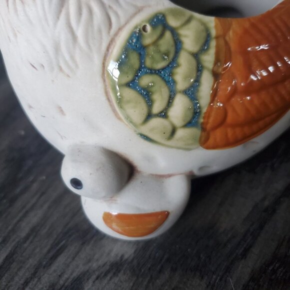 Vintage Pottery Chicken With Chick & Egg Planter 6" Partially Glazing Farmhouse - Picture 8 of 10